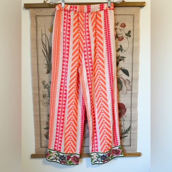 NWT Anthropologie Farm Rio Geometric Floral Embroidered Striped Pants Pink XS - Picture 7 of 16